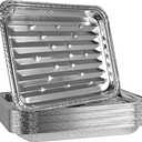 PLASTICPRO 10 Pack Disposable Aluminum Grill Liners Toppers Aluminum Foil Broiler Pans Durable Ribbed Grill Drip Pans 9x13 (Large)