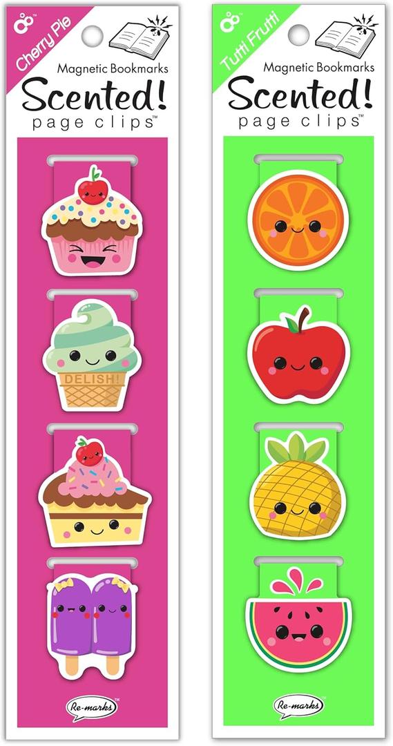 Re-marks Scented Tutti Frutti and Cherry Pie Magnetic Page Clips, 2 Sets of 4 Page Clips, 8 Clips Total