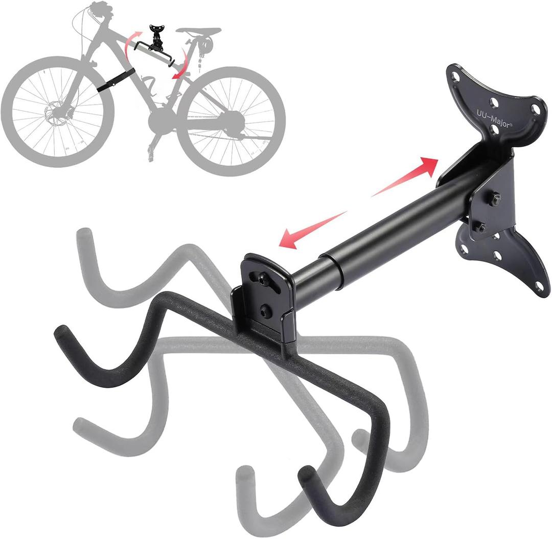 Bike Wall Mount,Heavy Duty Bike Hanger, Mounted Bike Hook for Garage Wall,Horizontal Bike Rack for MTB,Road And Hybrid Bikes Storage,Thicker Metal With Rubber Coating.(Adjustable*1Pack)