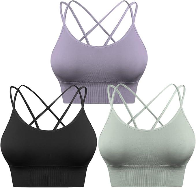 Sykooria 3 Pack Strappy Sports Bra for Women Sexy Crisscross for Yoga Running Athletic Gym Workout Fitness Tank Tops (XL)