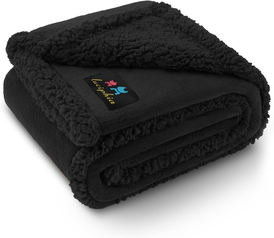 Waterproof Pet Blanket, Liquid Pee Proof Dog Blanket for Sofa Bed Couch, Reversible Sherpa Fleece Furniture Protector Cover for Small Medium Large Dogs Cats, Black Medium57" x 40"