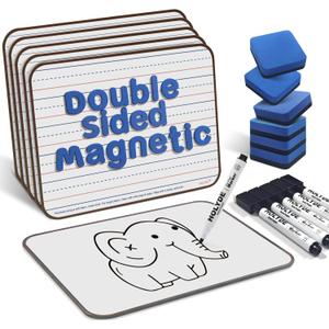 Dry Erase Boards 6 Pack, Double Sided Magnetic Small Whiteboards with Lines for Kids, Students, Teacher & Classroom Pack, Including 52 Pcs Alphabet Letters for Preschool Spelling