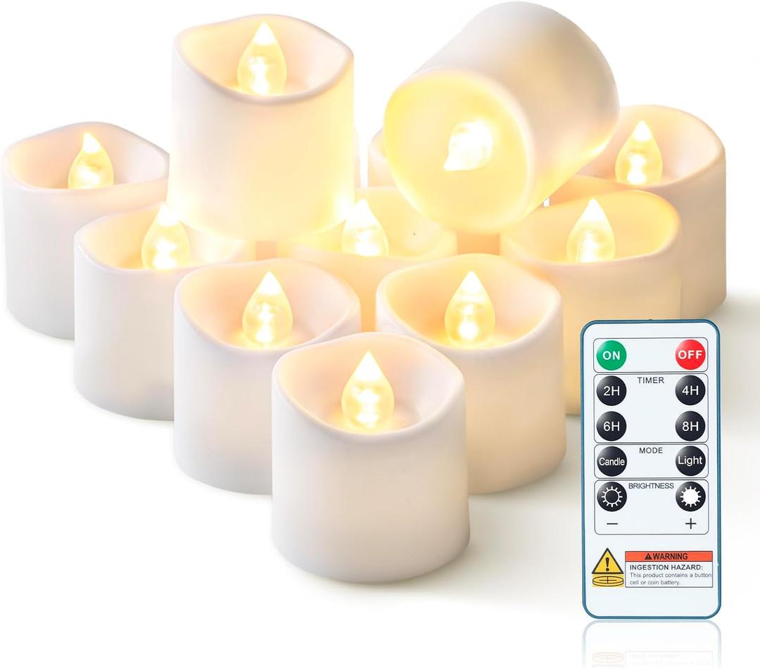 Homemory 12Pack 400+Hour Remote Control Flameless Candles, 2/4/6/8H Timer Led Votive Candles, Battery Operated Tea Lights for Wedding Table Centerpiece, Holidays, Halloween Pumpkins, Christmas Decor (White (Warm White Light))