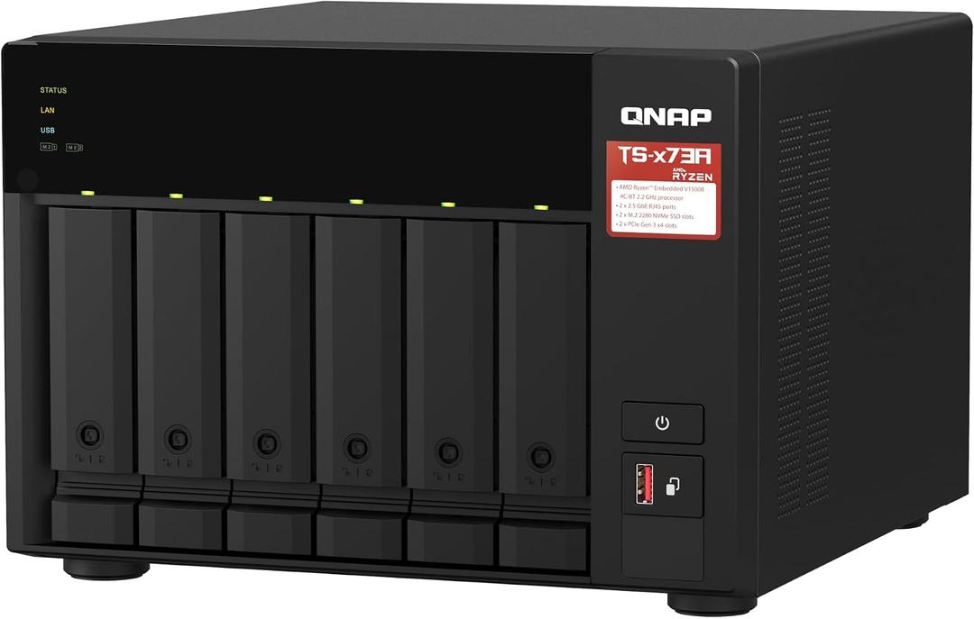 QNAP TS-673A-8G 6 Bay High-Performance NAS
2 x 2.5GbE Ports, Two PCIe Gen3 Slots