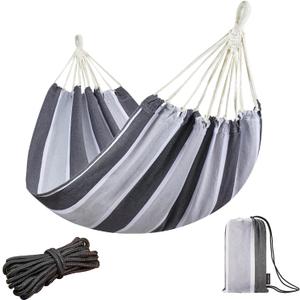 JoyView Brazilian Hammock for Single Preson Portable Hammock with Hanging Ropes & Carry Bag Large 78.8x39.4” for Patio 300LBS Capacity Perfect for Outdoor/Indoor - Grey Stripe