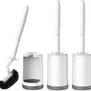 HAMITOR Toilet Bowl Brush Holder Set: Curved Design with Holder for Deep Cleaning Under Rim - Compact Hidden Scrubber for Small Space - Modern RV Bathroom Accessories - 3 Pack (White)
