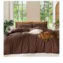 MooMee Bedding Duvet Cover Set 100% Washed Cotton Linen Like Textured Breathable Durable Soft Comfy (Solid Cocoa Brown, Queen 90"x90")