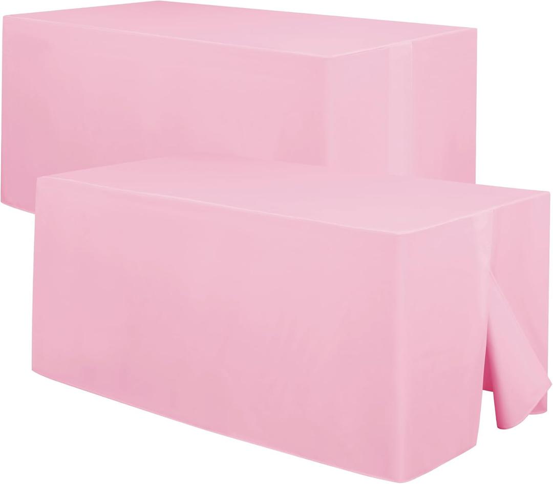 Hiasan Pink Waterproof Fitted Tablecloths 2 Pack, 30 x 48 Inch Tear Resistance Rectangle Table Cloth for 4 Foot Tables, Polyester Table Cover for Trade Show, Craft Show, Banquet, Wedding, Parties