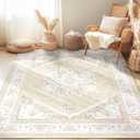 BESTSWEETIE 6x9 Area Rugs for Living Room Washable Non Slip Carpet Low Pile Soft Vintage Print Pattern Rug for Bedroom Dining Room Kitchen Entryway Indoor-Cream/ Light Yellow/ Brown/ Blue/ Red/ Pink
