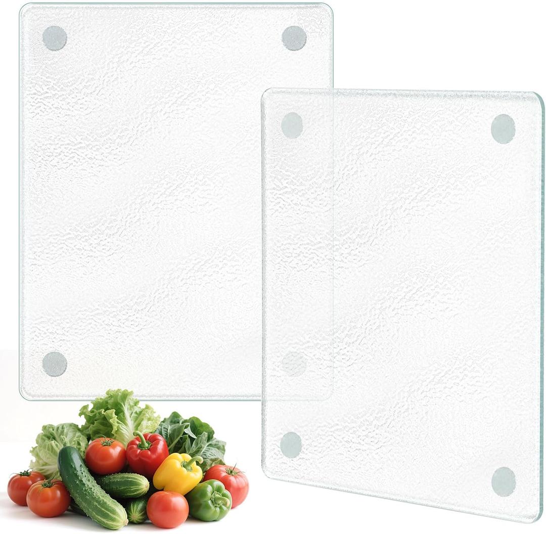 6''x8'' Small Tempered Glass Cutting Board for Kitchen Counter, TAQIXI 2Pcs Frosted Clear Glass Cutting Board for Countertop, Non-Slip, Scratch and Heat Resistant, Dishwasher Safe