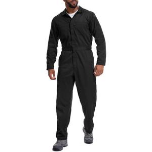 Coveralls for Men Long Sleeve Cotton Blend Work Jumpsuit with Multi Pockets Utility Work Wear (X-Large, Black)