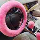 Winter Warm Fluffy Furry Fuzzy Car Steering Wheel Cover,Universal Fit Thickening Faux Rabbit Fur Plush Steering Covers+Gear Shift Cover and+Brake cover-3pcs Set (Pink)