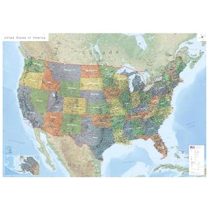 GeoMetro - Large Wall Map of the United States (39 x 55 inches) Full Lamination, all 50 States, Timezones, Interstates