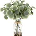 MACTING Artificial Eucalyptus Stems in Glass Vase with Faux Water Stones 14" Artificial Plants Indoor Eucalyptus Leaves for Table Centerpieces Bathroom Kitchen Home Spring Decorations(Gradient Green)