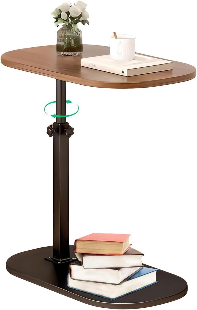 C Shaped End Table for Couch, C Table End Tables with Adjustable Height, 360° Swivel Couch Tables for Living Room,Bed Side,Coffee, Bedroom,Study and Small Spaces (Glossy Walnut), One Size