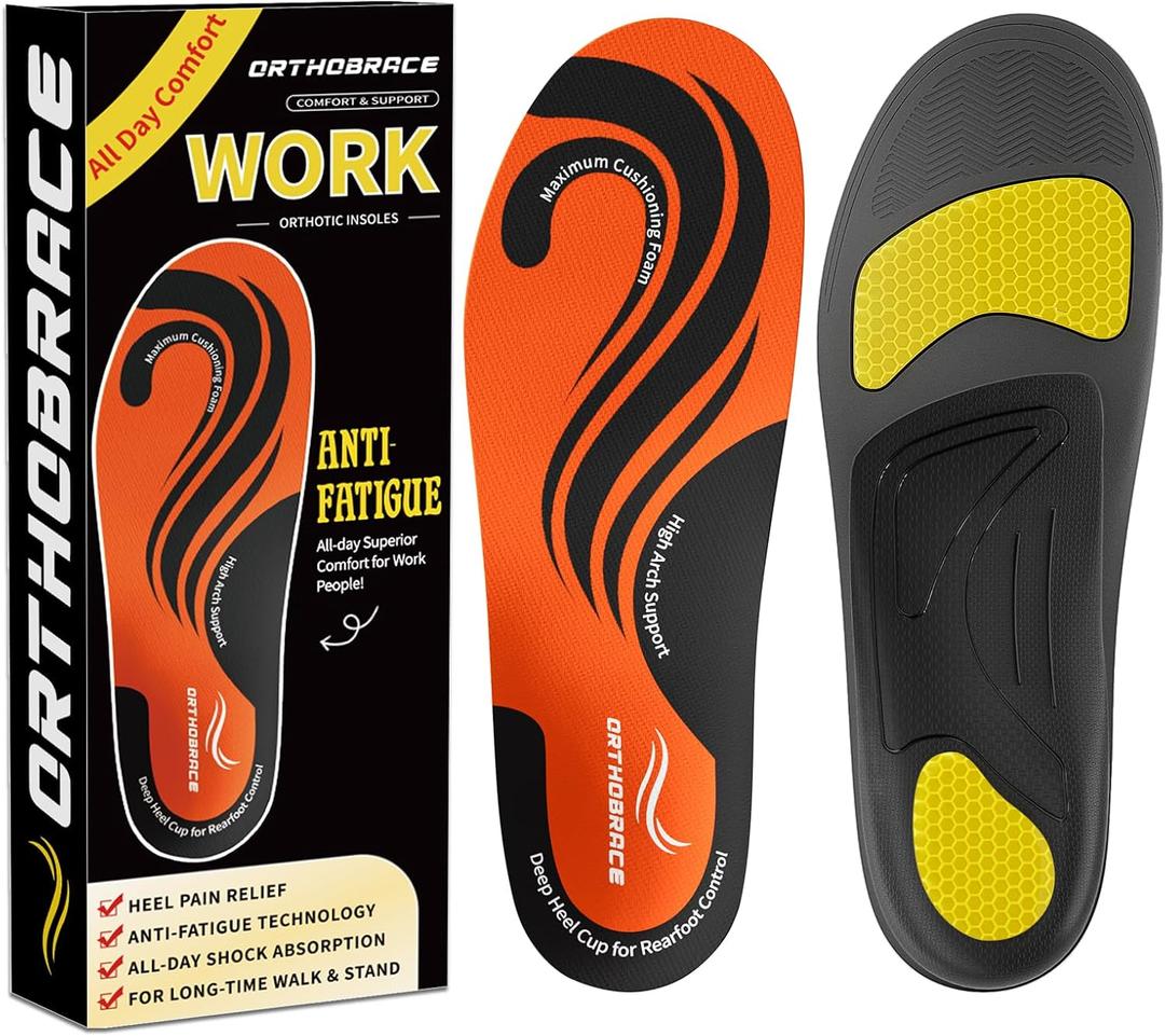 Work Orthotic Insoles for All Day Comfort, Anti Fatigue High Arch Support Shoe Inserts Men Women for Relieve Foot Pain, Plantar Fasciitis, Work Boot Insoles for Standing All Day-L (L(Men's 9.5-10.5/ Women's 10.5-11.5)--290mm, Orange (Weight Under 200 Lbs))