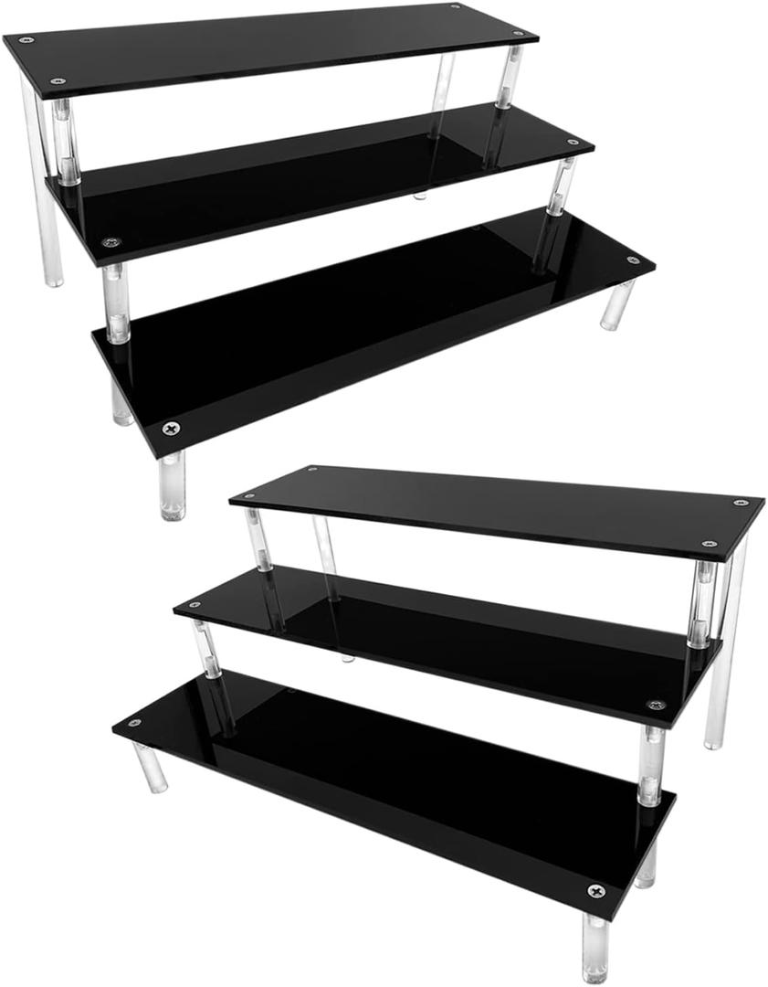 AZEAM Acrylic Riser, Black Display Risers Stand Large Collection Organizer Shelf for Cupcake Food Desserts Holder Cosmetic Products Tabletop Use and More (12 X 8 X 6 Inch) (2 Packs Black)