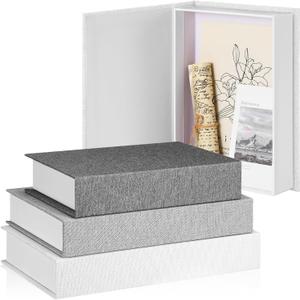 Tioncy 3 Pcs Fake Book Box Neutral Linen Book Box Decorative Faux Prop Storage for Farmhouse Home Decor shelf Table Card Photo DIY Keepsake Gift(Multi Sizes,Gray Tone)
