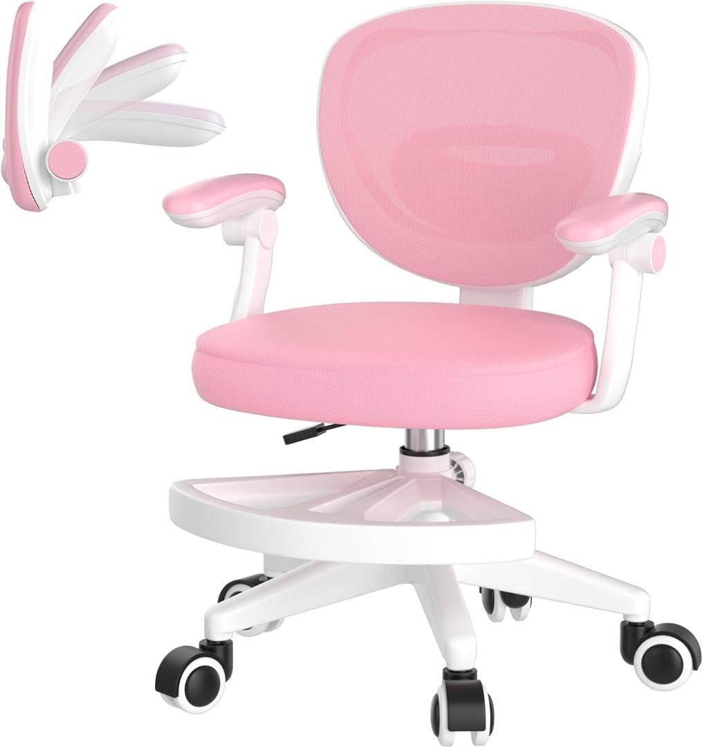 Ergonomic Kids Desk Chair 4-12, Adjust Height Children Study Computer Chair | Mesh Student Teen Task Gaming Chair | with Footrest & Flip-up Armrest & 360° Wheels | Children Office Chair for Boys Girls