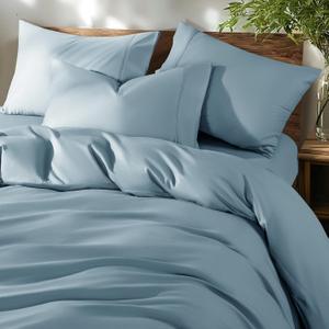Shilucheng 100% Cotton King Size Duvet Covers - 600 Thread Count, Luxury Sateen Weave Egyptian Cotton Comforter Cover with Zipper ClosureHotel Bedding Duvet Covers 3 Piece (French Blue)