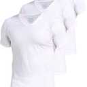 Comfneat Men's 3-Pack Undershirts Stretchy Cotton Spandex T-Shirts V-Neck Shirts for Men (White, XL)