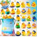 24 Pcs Summer Rubber Ducks with a Bag, Ducks for Jeeps, Assorted Beach Toys for Duckies Games, Summer Prizes Holiday Party Favors, Pool Water Bath Cruise Toys, Easter Basket Stuffers Party Favors
