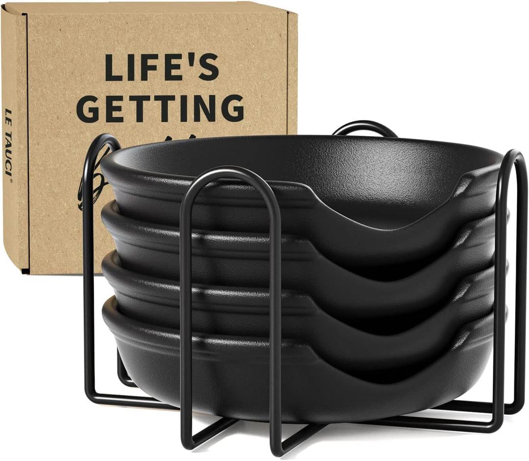 LE TAUCI Ceramic Spoon Rest with Holder, 4.8 Inches Spoon Rest for Stove Top, Utensil Rest for Kitchen Counter, Coffee Spoon Holder, Set of 4, Crude Black