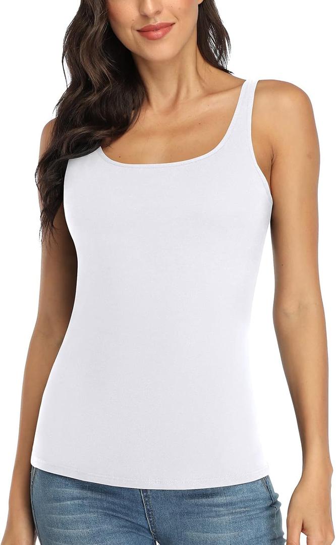 V FOR CITY Women's Cotton Tank Top with Shelf Bra Adjustable Wider Strap Camisole Basic Cami Tanks (Medium, White)