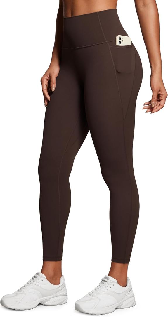 CRZ YOGA Butterluxe Workout Leggings Pockets 25'' - High Waisted Gym Womens Yoga Pants Buttery Soft (Medium, Hot Fudge Brown)