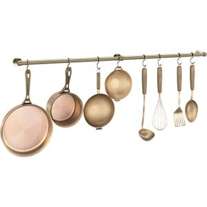ROTHLEY Hanging Pot Rack Hanger: 39.4 Inch Stainless Steel Pot and Pan Hanger Pot Rack Wall Mounted Hanging Pots and Pans Rack Pot Hangers for Kitchen Wall Kitchen Rail with Hooks (Antique Brass)