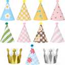 11PCS Adorable Party Hats Set Birthday Hats for Dog/Cat Birthday Party Hat with Pom Poms Mini Partys Hat for Pet Decorations Photo Props Memorable Celebrations