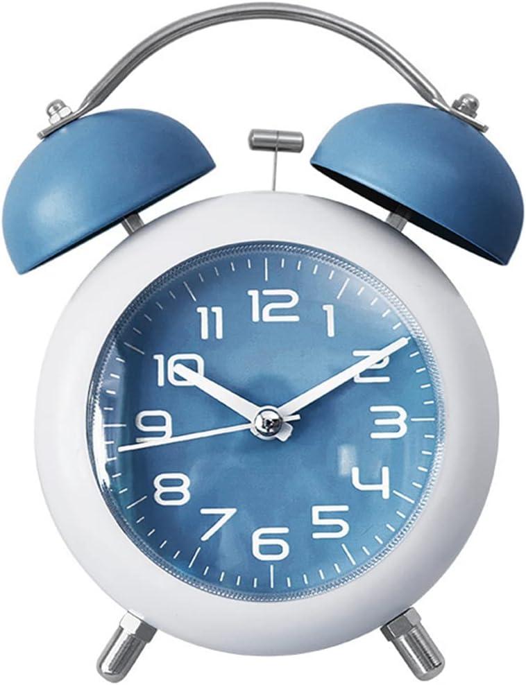 TXY Alarm Clock, Metal 4 Inch Desk Table Analog Clock Silent with Night Light for Dormitory Home Office Travel Decor Alarm Clock (Blue)