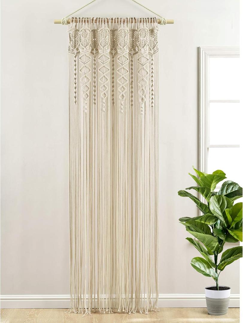 Lush Decor Boho Macrame Textured Cotton Window Curtain Panel, Single Panel, 40" W x 84" L, Neutral - Doorway Curtain - Room Divider, Wedding Or Wall Decor - Boho Curtain - Macrame Curtains For Windows (40"W x 84"L (Pack of 1))