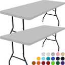 Smiry 2 Pack Rectangle Picnic Table Cloth, Waterproof Elastic Fitted Tablecloths, Washable Polyester Rectangular Patio Table Cover for Camping, Indoor and Outdoor (Light Grey, 30"x72")