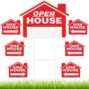 Leinuosen 7 Pcs Open House Signs for Real Estate with Stakes 24" x 18"Open House Red Property Yard Sign Double Sided Estate Sale Signs with Directional Arrows for Outdoor Agent Supplies Leinuosen 7 Pcs Open House Signs for Real Estate with Stakes 24" x 18"Open House Red Property Yard Sign Double Sided Estate Sale Signs with Directional Arrows for Outdoor Agent Supplies