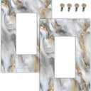 Decorative Outlet Covers Gray Golden Abstract Marble Luxury 1 Gang Light Switch Cover Single Rocker Wall Plate Decora GFCI Electrical Switchplate for Bathroom Bedroom Decor2 Pack