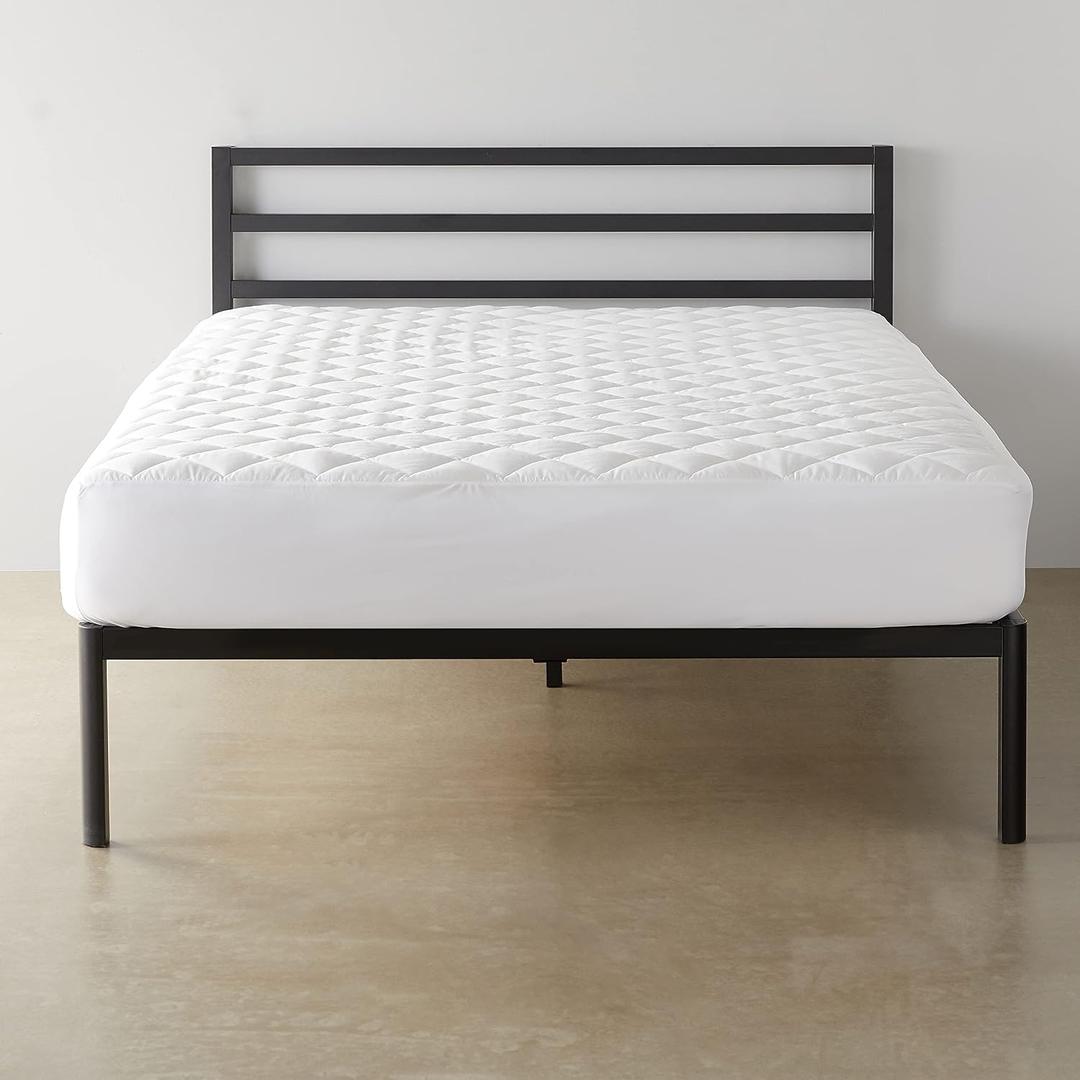 Amazon Basics Hypoallergenic Quilted Plush and Breathable Mattress Topper Pad, 18 Inches Deep, Padded, Washable, Queen, White