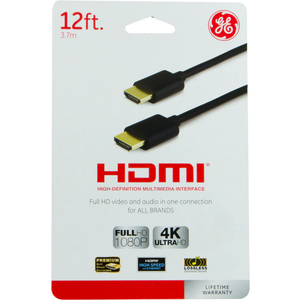 GE Home Electrical 4K HDMI Cable, 12 ft. HDMI 2.0 High Speed