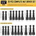 BOEN 20-Piece 1/4" Hex Power Nuts Driver Set, Metric (4-12mm) & SAE (5/32"-1/2"), Chrome Vanadium Steel