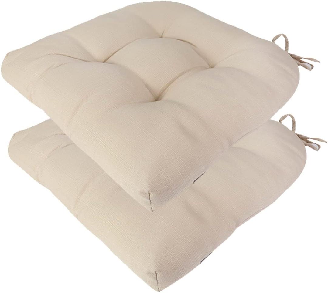 Outdoor Chair Cushions 19 x19 Inch,Water Resistant Tufted Seat Cushions 19",Reversible,Weather Resistant,Rounded Back Wicker Chair Cushion for Patio Garden Furniture(Antique Beige)