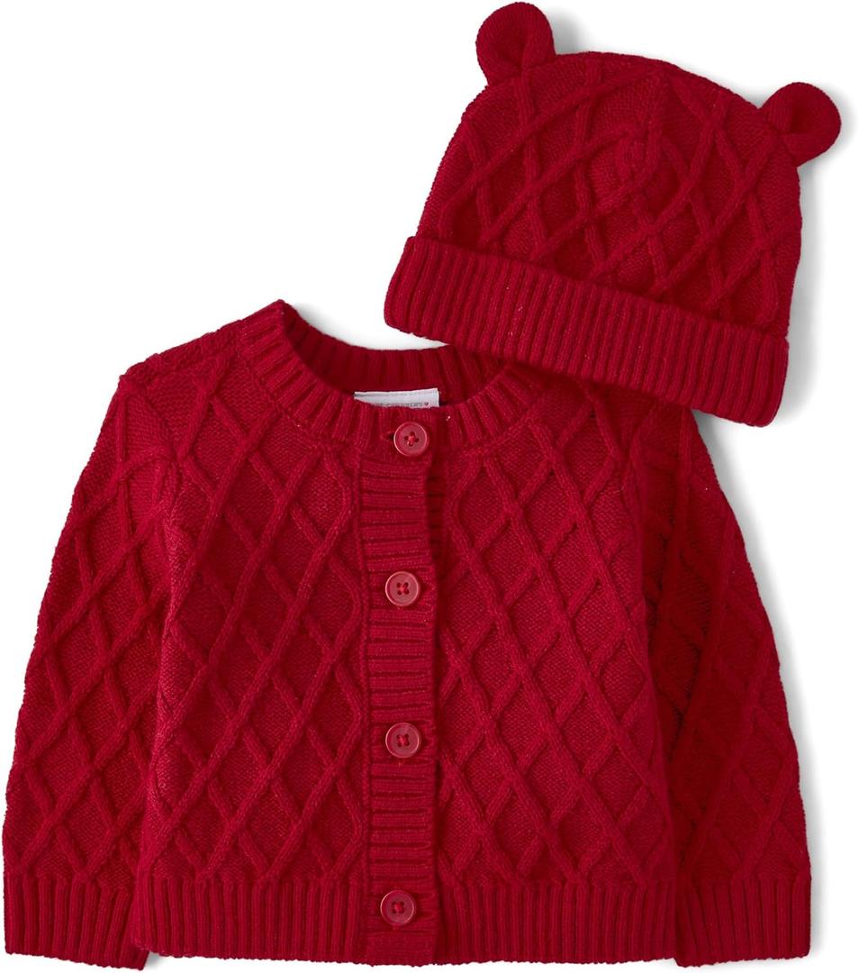 The Children's Place Baby Girls' and Newborn Cardigan with Matching Hat, 2 Piece Set, Size 9-12M