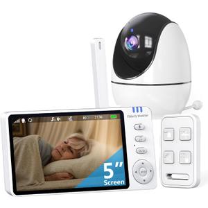 Elderly Monitor with Camera and Audio & Call Button, 2-Way Talk Room Monitors for Elderly, Med Reminder Temp Alert Baby Monitors for Elderly Care & Caregivers, PTZ Camera for Senior Monitoring/No WiFi
