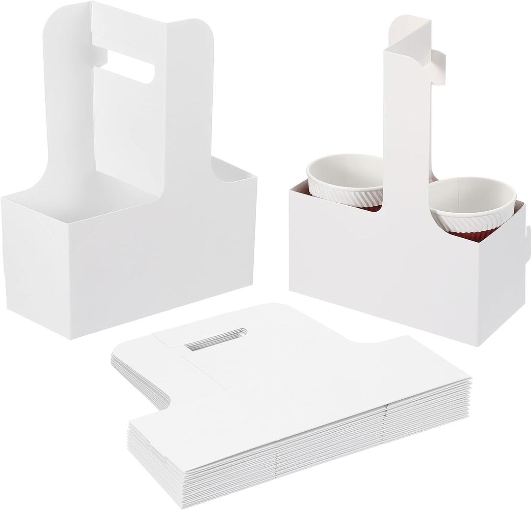 PATIKIL 2 Cup Drink Carrier with Handle, 20 Pack Kraft Paperboard to Go Coffee Cup Holder, Portable Disposable Handled Drink Carriers for Take Out Restaurant Food Service, White