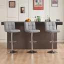 DUMOS Bar Stools Set of 2, 24 inch Counter Height Bar Chairs, Upholstered Modern Kitchen Barstools with Metal Base, PU Leather Saddle Stools for Kitchen Island, Grey