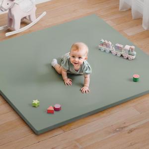 Baby Play Mat for Floor, 50x50 Vegan Leather Playpen Mat, Thickened Foam Cushioned Mat for Infants and Toddlers, Waterproof, Non-Slip & Stylish Playmat for Babies, Easy to Clean, Green
