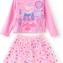 Peppa Pig Girls Skirt Sets Long Sleeves Top Shirt and Skirt Fall Outfits Cute Clothing Sets for Birthday Party Toddler Girl (3-4T, Pink-1)