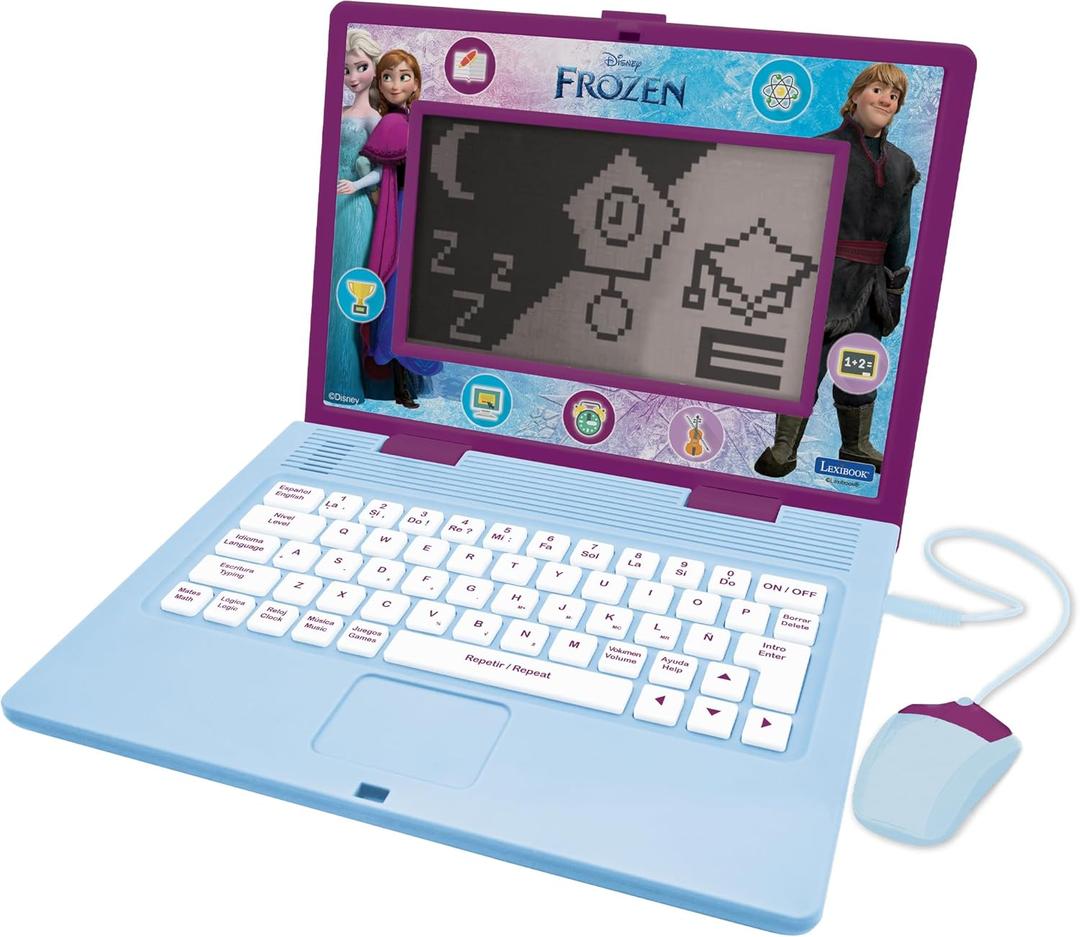 Lexibook, Frozen, Bilingual and Educational Laptop Spanish/English, Toy for Children, 170 Activities to Learn, Play Games and Music, Large Screen, Purple/Blue, JC599FZi2