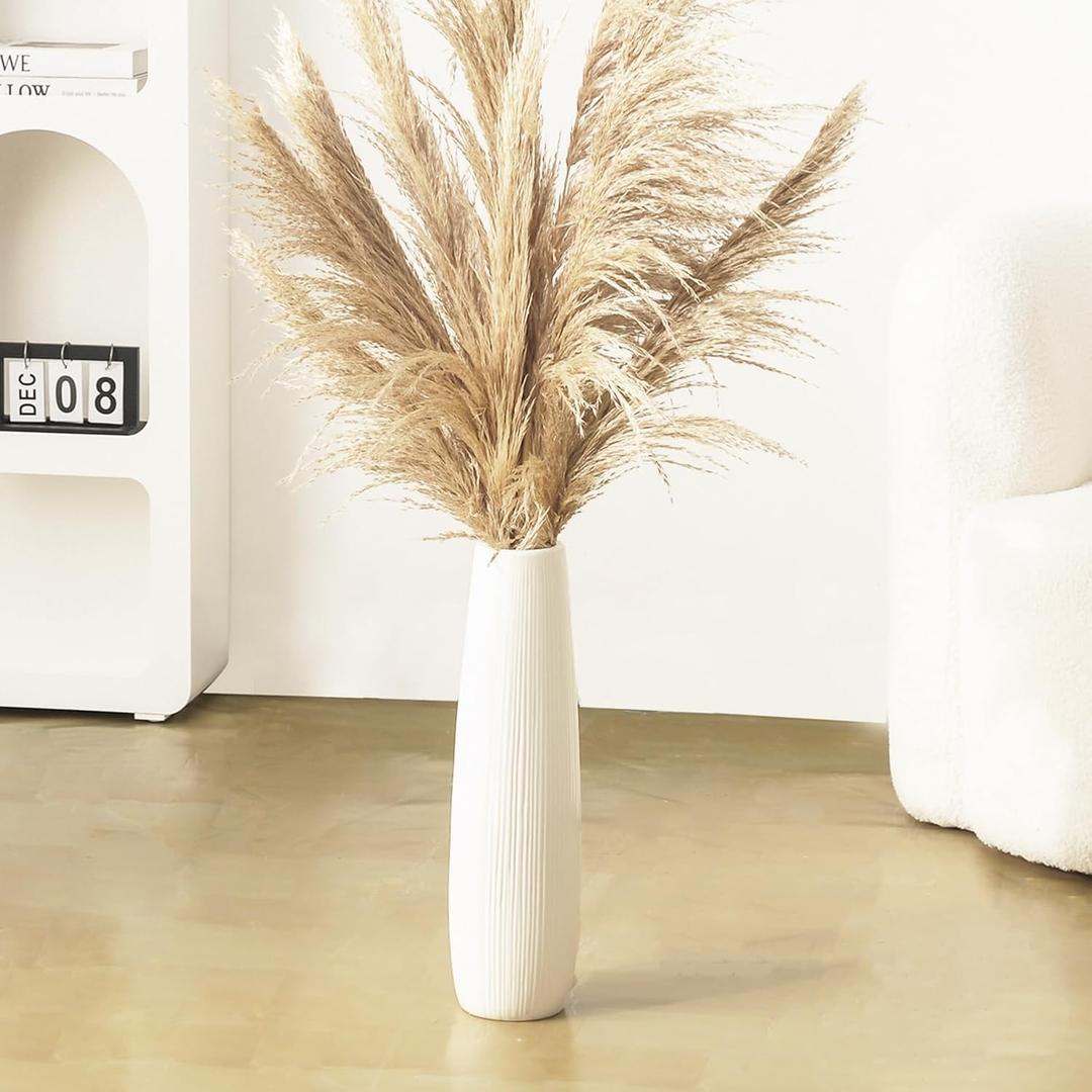 Ceramic Large White Vase, 18" Tall Floor Vase, Big Decorative Flower Vases for Floor Table Decor Living Room Modern Home Office Bedroom, Farmhouse, Glossy Glaze (18 Inch Tall)