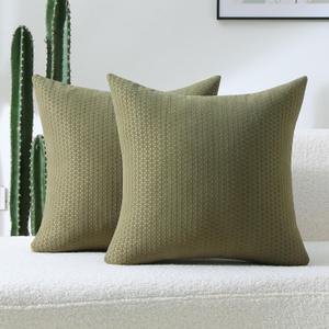 FUTEI Olive Green Decorative Throw Pillow Covers 20x20 Inch Set of 2,Soft Chenille Triangle Check Pattern Cushion Case,Modern Home Decor for Couch Bed Living Room