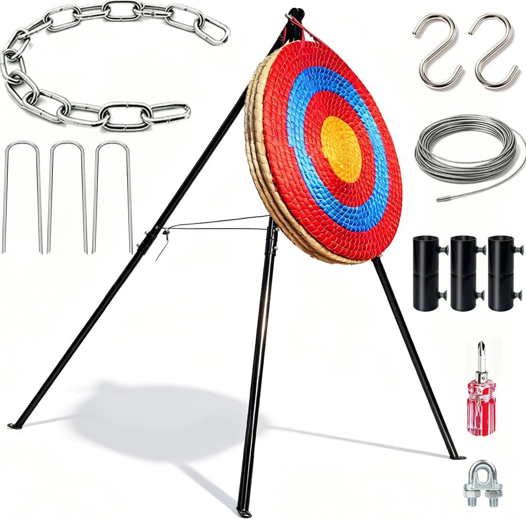Archery Target and Stand Set, Outdoor Archery Target Stand - Heavy Gauge Metal, Foldable Archery Targets Stand for Backyard, Multifunctional Archery Stand & Camping Tripod
